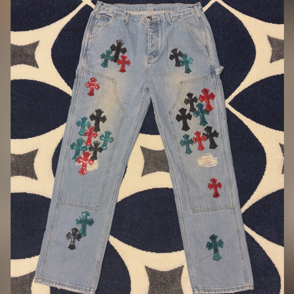 Chrome Hearts Cross Patch Double Knee Carpenter Pants Mens Size 36